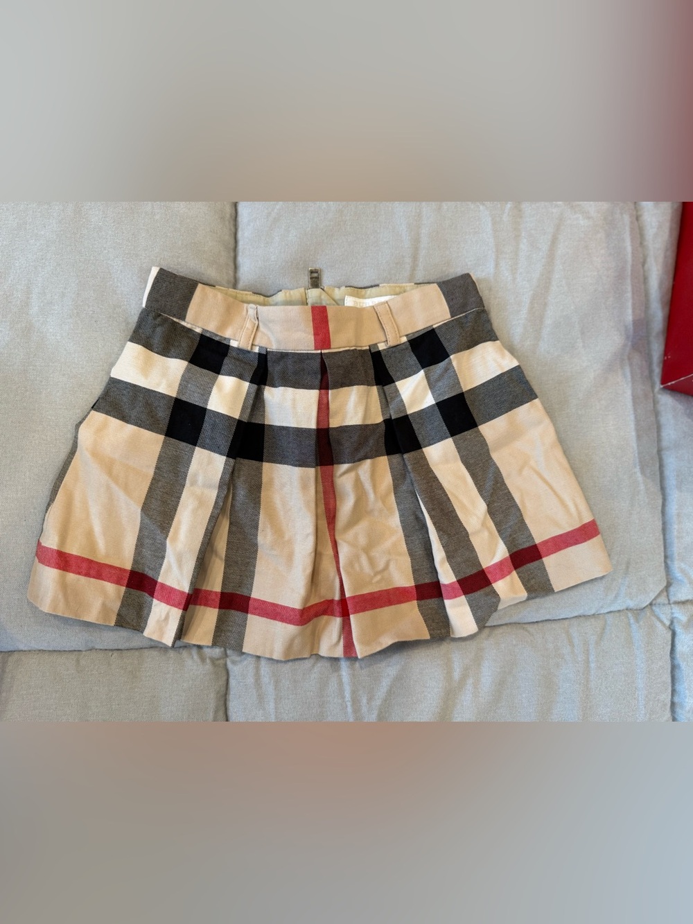Burberry Beige Plaid Skirt with Black and Red Trim